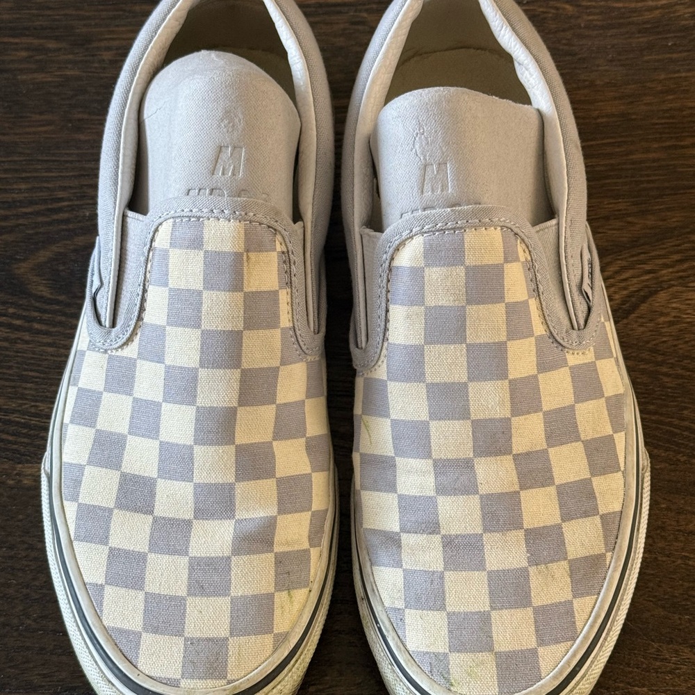 Women’s Vans Checkerboard Slip-On Sneakers in Light Gray and Cream